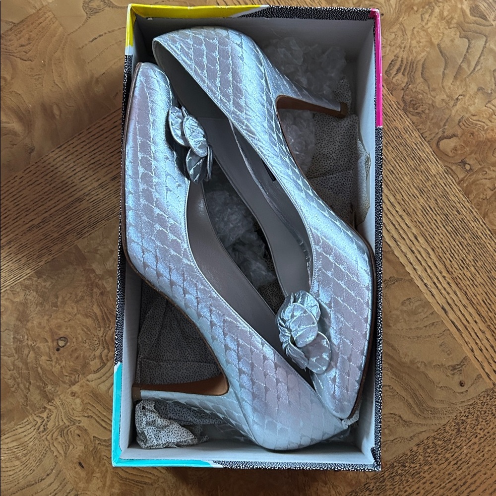Stuart Weitzman Quilted Silver Heels